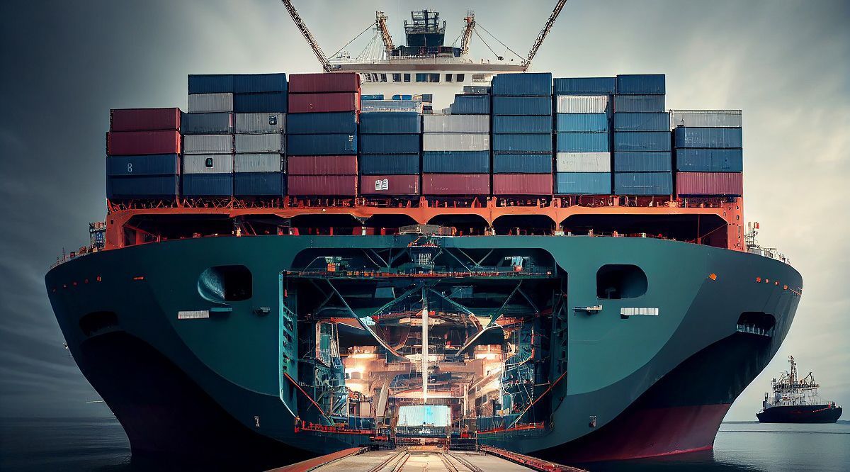 Gran buque de carga con contenedores en el puerto